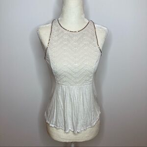 American Eagle, Sequin Trim Boho Eyelet Tank Top Peplum Swing Babydoll Tank XS